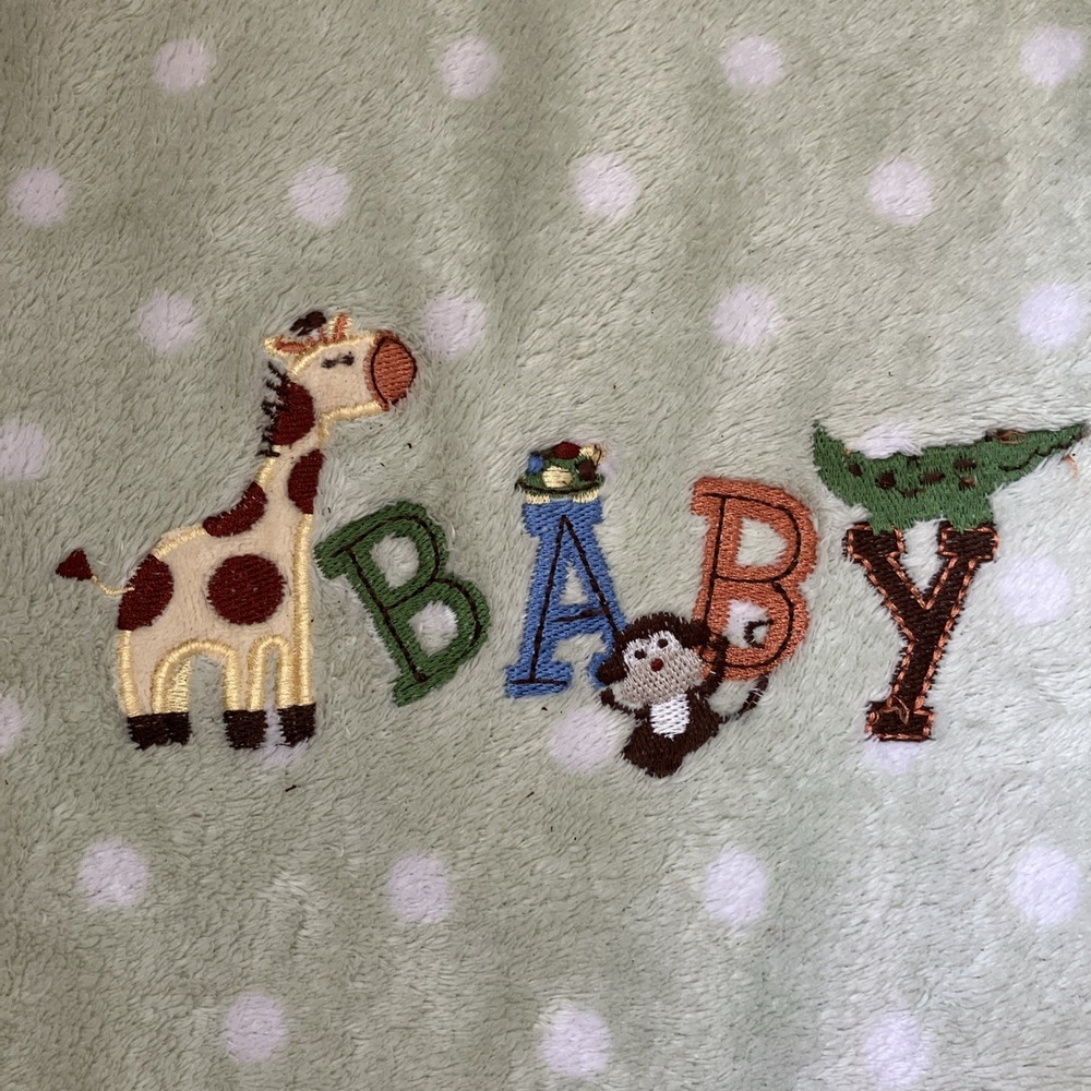 BABY Blanket GARANIMALS Green White‎ Polka DOTS GIRAFFE Monkey Alligator "BABY"